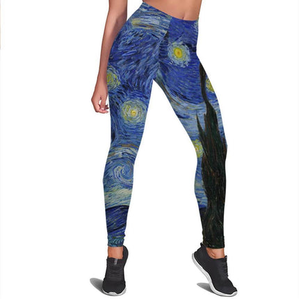 Women Van Gogh Starry Sky 3D Fitness Leggings - Fitness Leggings - FCCEXIO - Mad Fly Essentials