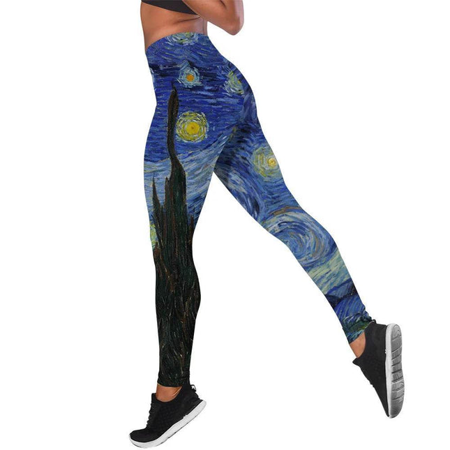 Women Van Gogh Starry Sky 3D Fitness Leggings - Fitness Leggings - FCCEXIO - Mad Fly Essentials
