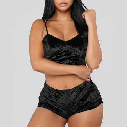 Women Velvet Sleeveless Underwear Pajama Set - Pajama Set - ELLOLACE - Mad Fly Essentials
