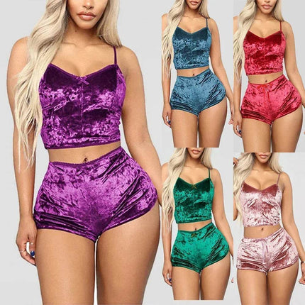 Women Velvet Sleeveless Underwear Pajama Set - Pajama Set - ELLOLACE - Mad Fly Essentials