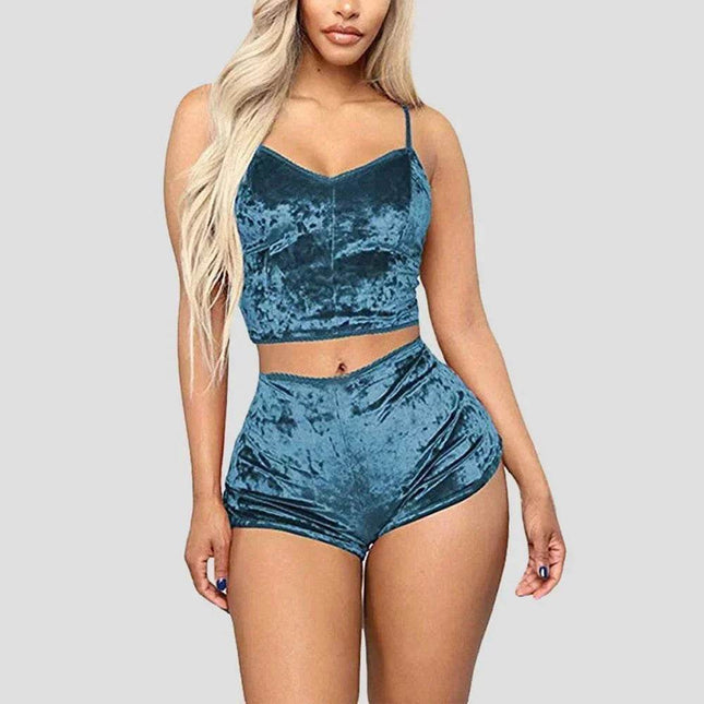 Women Velvet Sleeveless Underwear Pajama Set - Mad Fly Essentials