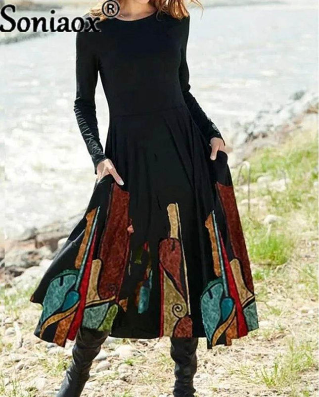 Women Vintage Bohemian Pocket MIDI Dress - MIDI Dress - Soniaox - Mad Fly Essentials