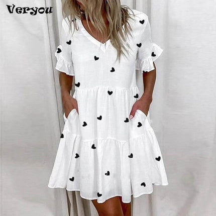 Women Vintage Hearts Loose Beach Dress - Beach Dress - Veryou - Mad Fly Essentials