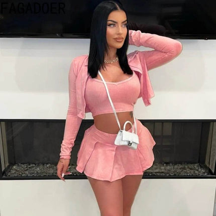 Women Vintage Pink 90s Set Mini Skirt - Mini Skirt - kliou - Mad Fly Essentials