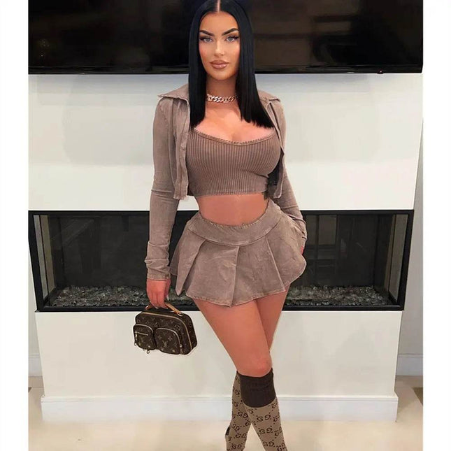 Women Vintage Pink 90s Set Mini Skirt - Mini Skirt - kliou - Mad Fly Essentials