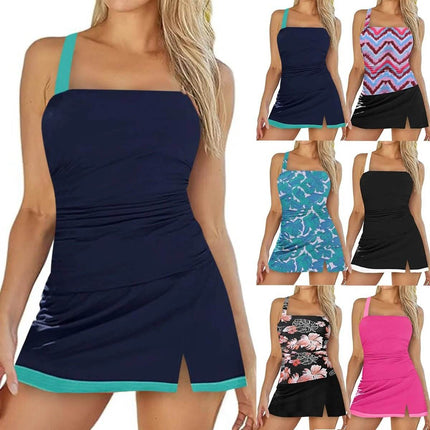 Women Vintage Solid Plus Tankini Swimwear Set - Swimwear Set - Boho Queens - Mad Fly Essentials