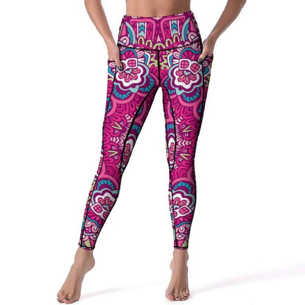 Women Vintage Tribal Floral Yoga Pants - Mad Fly Essentials