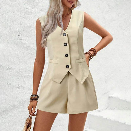 Women Vintage Waistcoat Sleeveless Shorts Outfit Set - Outfit Set - trafza - Mad Fly Essentials