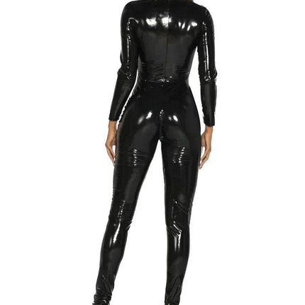Women Wet Look Long Leather Jumpsuit - Jumpsuit - LOVERGIRL - Mad Fly Essentials