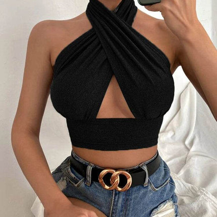 Women White Black Criss Cross Crop Top - Crop Top - Hirigin - Mad Fly Essentials