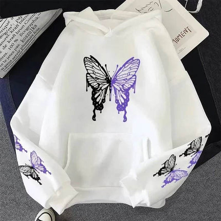 Women White Butterfly Gothic Hoodies - Hoodies - Ayhoog - Mad Fly Essentials