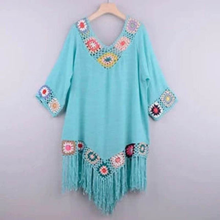 Women White Fringe Trim Tunic Beach Dress - Beach Dress - Crochet Bikini - Mad Fly Essentials
