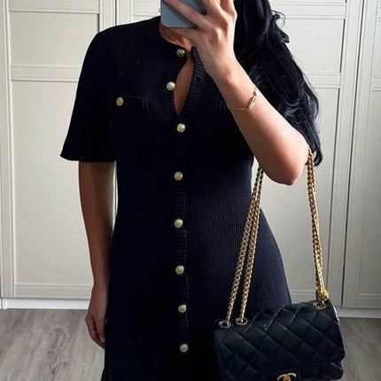 Women White Knitted Button Mini Dress - Mini Dress - Jadoutin - Mad Fly Essentials