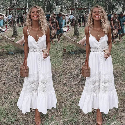 Women White Sleeveless Bohemian Maxi Party Dress - Party Dress - Emmababy - Mad Fly Essentials
