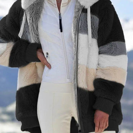 Women Winter Fashion Hooded Zipper Plaid Jacket - Jacket - Astrid - Mad Fly Essentials