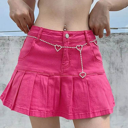 Women y2k Denim Mini Pleated Skirt - Skirt - Matakawa - Mad Fly Essentials