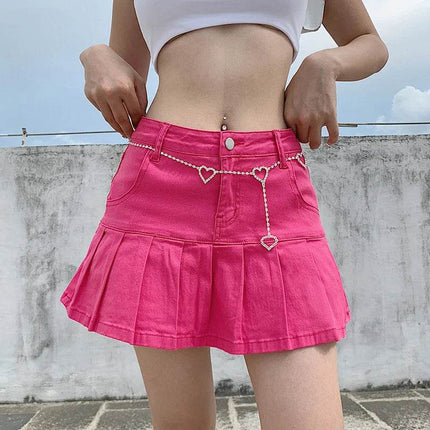 Women y2k Denim Mini Pleated Skirt - Skirt - Matakawa - Mad Fly Essentials