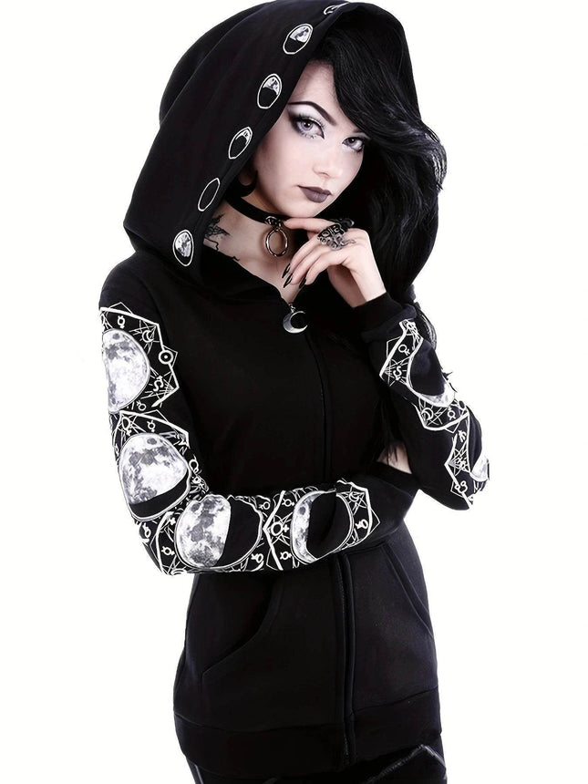 Women Y2K Gothic Moon Graphic Hoodies - Hoodies - Goth Dark - Mad Fly Essentials