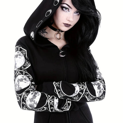 Women Y2K Gothic Moon Graphic Hoodies - Hoodies - Goth Dark - Mad Fly Essentials
