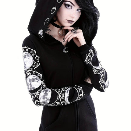 Women Y2K Gothic Moon Graphic Hoodies - Mad Fly Essentials
