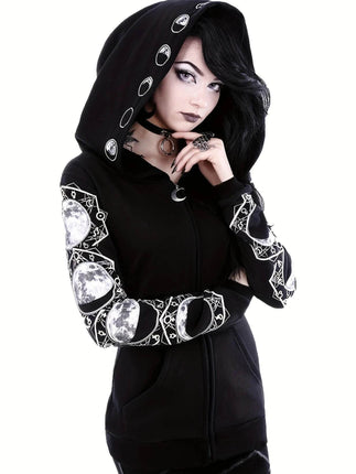 Women Y2K Gothic Moon Graphic Hoodies - Mad Fly Essentials