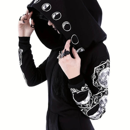 Women Y2K Gothic Moon Graphic Hoodies - Hoodies - Goth Dark - Mad Fly Essentials