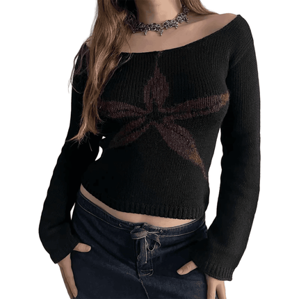 Women Y2K Vintage Off Shoulder Sweater - Mad Fly Essentials