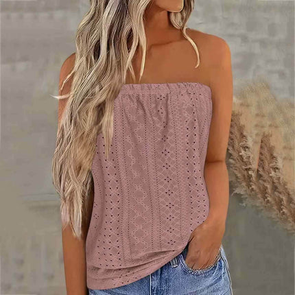 Women Sleeveless Pink Lattice Solid Tops - Mad Fly Essentials