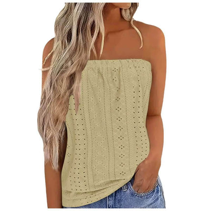 Women Sleeveless Pink Lattice Solid Tops - Mad Fly Essentials