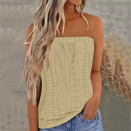 Women Sleeveless Pink Lattice Solid Tops - Mad Fly Essentials