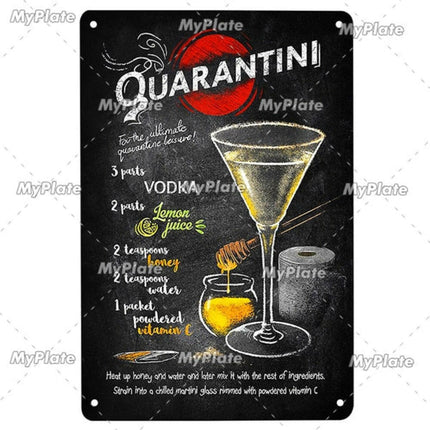 Quarantini Martini Old-Fashion-Cocktail Vintage Sign Decor