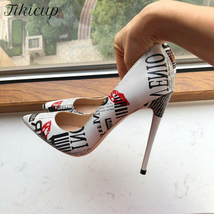 Women Graphic Vintage White Pointy Toe High Heels
