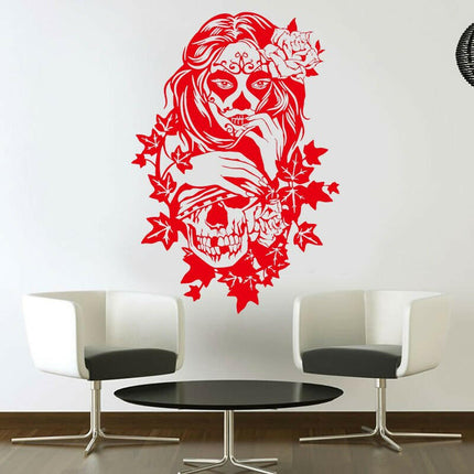 Candy Sugar Skull Floral Girl Wall Sticker - Home & Garden Mad Fly Essentials