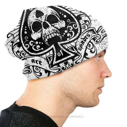 Men Skull 1960s Punk Beanies Spades Knitted Hat Ski Cap