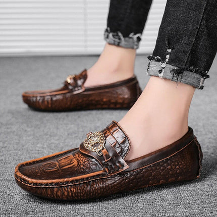 Men's Retro British Leather Crocodile Loafers - Men's Fashion Mad Fly Essentials