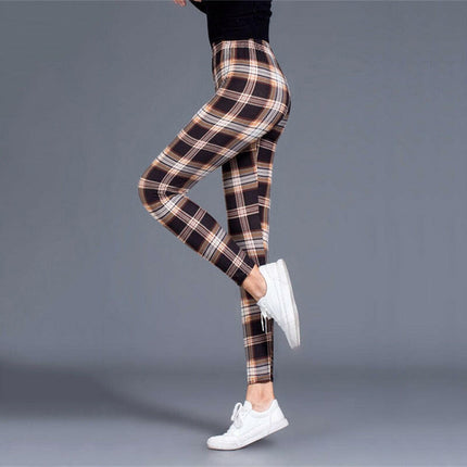 Women High-Elasticity Sexy Plaid Fitness Leggings