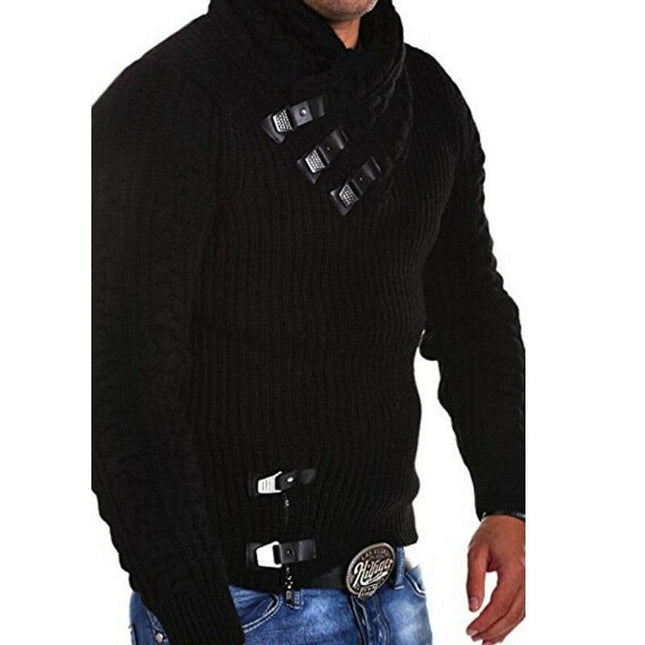 Men's Solid Leather Buckle Slim Knitted Cardigans - Men's Fashion Mad Fly Essentials