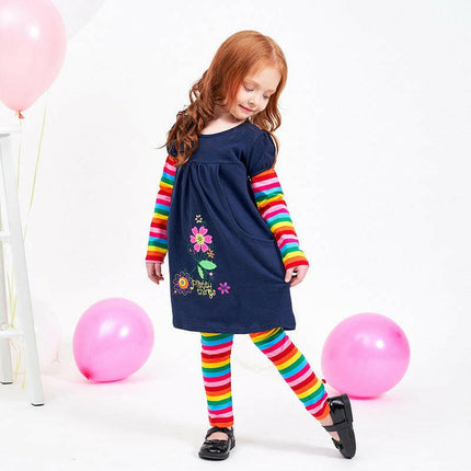 Girls Rainbow Striped Pencil Leggings 2-8yo Pants - Kids Shop Mad Fly Essentials