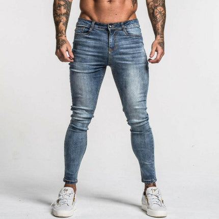 Men's Skinny Faded Blue Mid-Waist Classic Stretch Jeans - Men's Fashion Mad Fly Essentials
