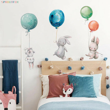 Colorful Balloon Rabbits 3D Wall Stickers