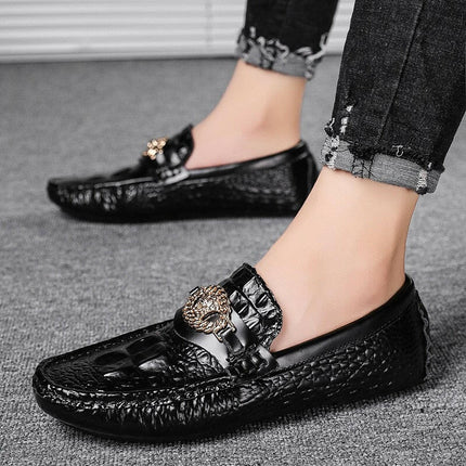 Men's Retro British Leather Crocodile Loafers - Men's Fashion Mad Fly Essentials