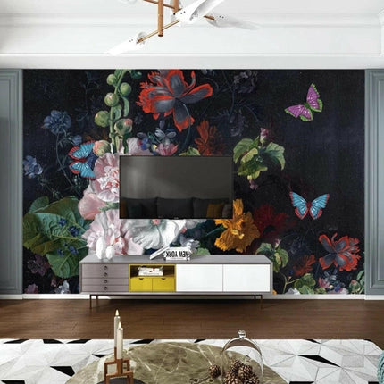 Custom European Style 3D Stereoscopic Floral Butterfly Wallpaper