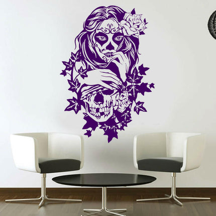 Candy Sugar Skull Floral Girl Tattoo Studio Wall Sticker