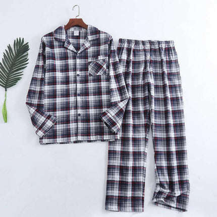 Men Home Wear-Flannel Plaid Long Pajamas Sets