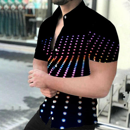 Men's Summer Glisten Dot Turn-down Collar S-4XL Party Shirt