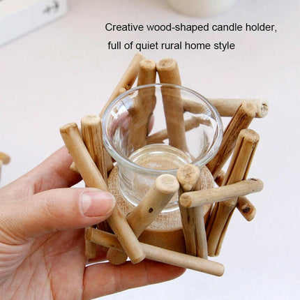 Wooden Candle Holder Living Room Table Tea Light