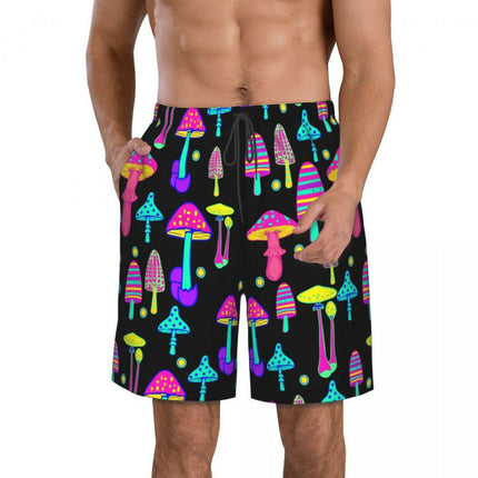 Men Hawaiian-Style Psychedelic Board Shorts with Pockets