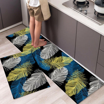 Long Floral Leaf Kitchen Floor Mat