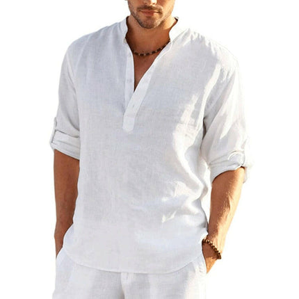 Men's Solid Long Linen Shirt - Men's Fashion Mad Fly Essentials