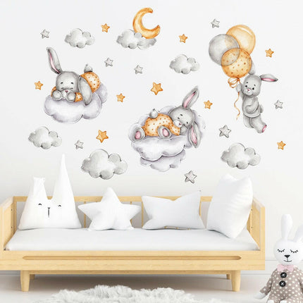 Cartoon Rabbit 3D Stars Clouds Nursery Decals for Kids Room - Home & Garden Mad Fly Essentials